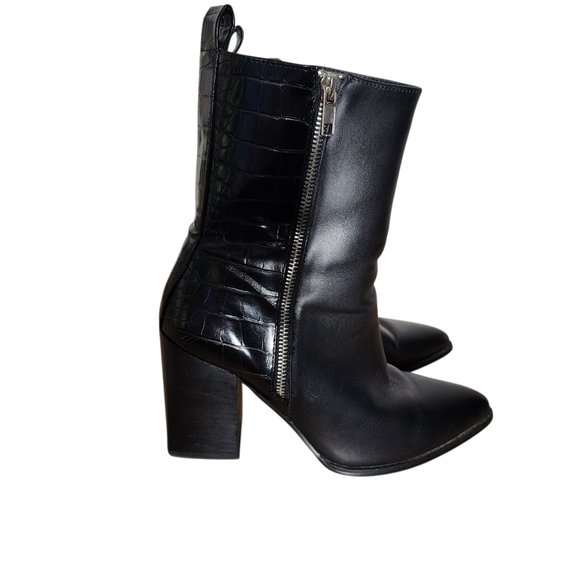 STEVE MADDEN REEGAN LEATHER/CROC-EMBOSSED ANKLE/CALF BOOT - Picture 1 of 7